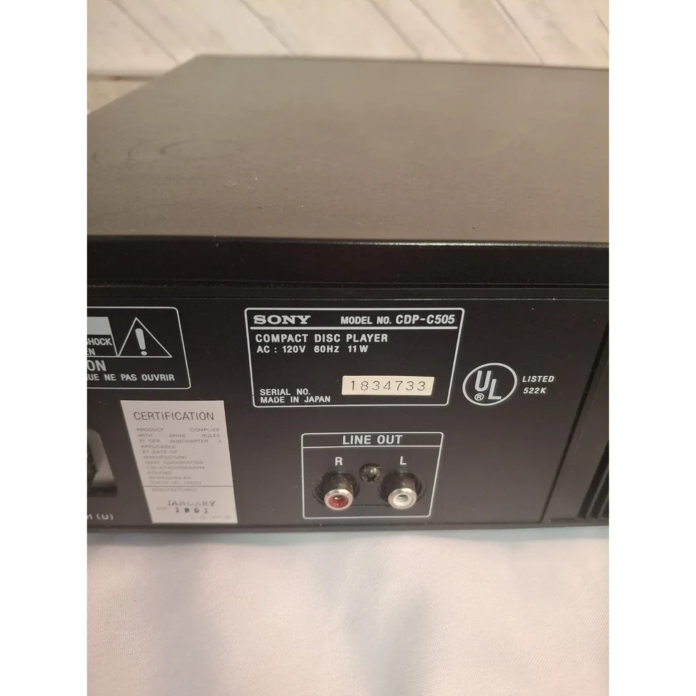 Sony CDP-C505 5-Disc Carousel CD Player Black Vintage 1990 Hi-Fi Audio NO REMOTE